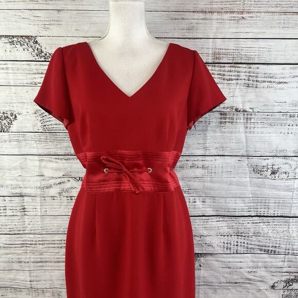 Donna Morgan Dress size 10 Cherry Red Crepe Knee Career Wedding Evening Church - Picture 2 of 9
